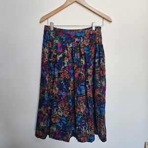 Vintage Random Sportswear Midi Floral Skirt Size 12 Elastic Waist Made In USA